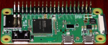 Raspberry Pi Zero W, V1.1 FCC-ID 2ABCB-RPIOW, Broadcom BCM2835 1GHz CPU (ARM11), 512MB RAM (Elpida B4432BBPA-10-F), Mini HDMI (Full-HD 1080p), WiFi & Bluetooth 4.1 LE, Micro SD, Micro USB, 40-pin GPIO, 2018
